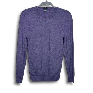 Hugo Boss Slim Fit Crewneck Cozy Knit Purple Sweater 100% Virgin Wool Size L